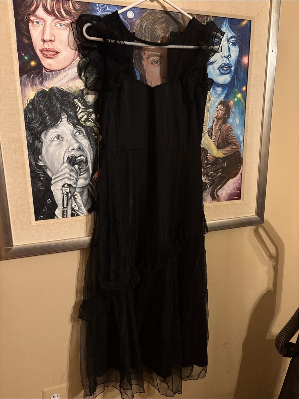 Black Ruffle Sleeve Sheer Dress never worn